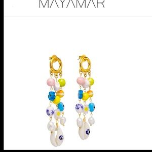 Charm Drop Earrings 24K plated solid gold, Ceramic and Freshwater Pearl.